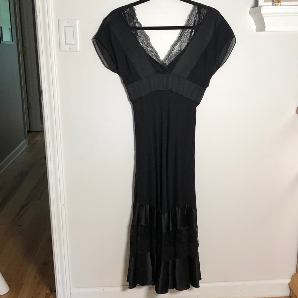 Black silk & lace midi dress